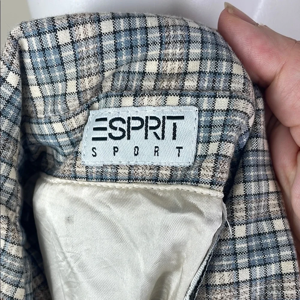 Vintage Esprit Sport Cropped Blazer Jacket Blue Plaid - Picture 4 of 14